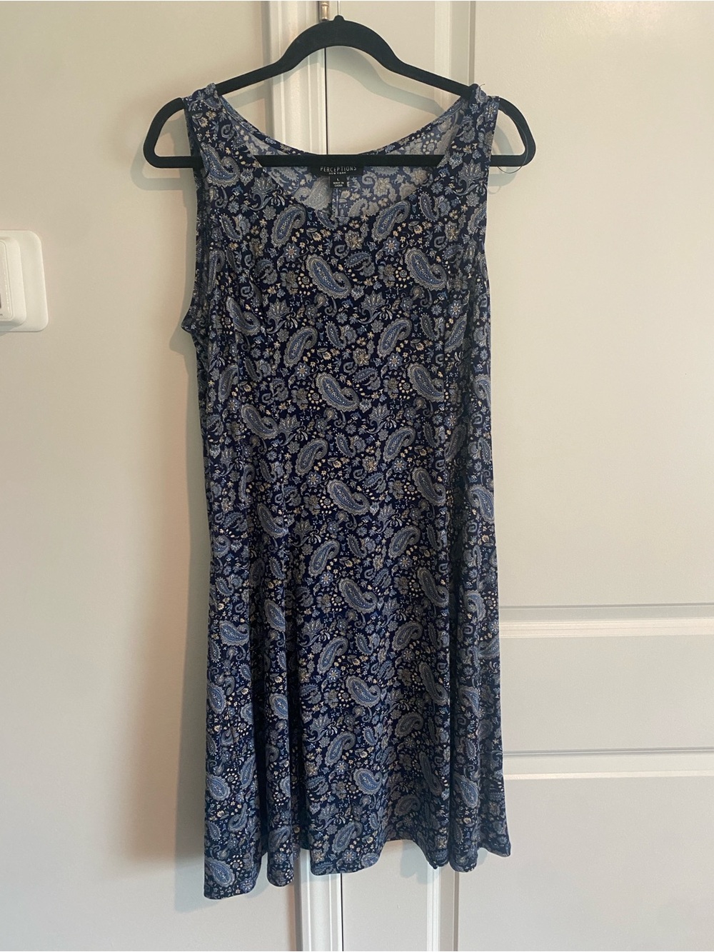 Perceptions Navy Paisley Sleeveless A-Line Dress and cardigan